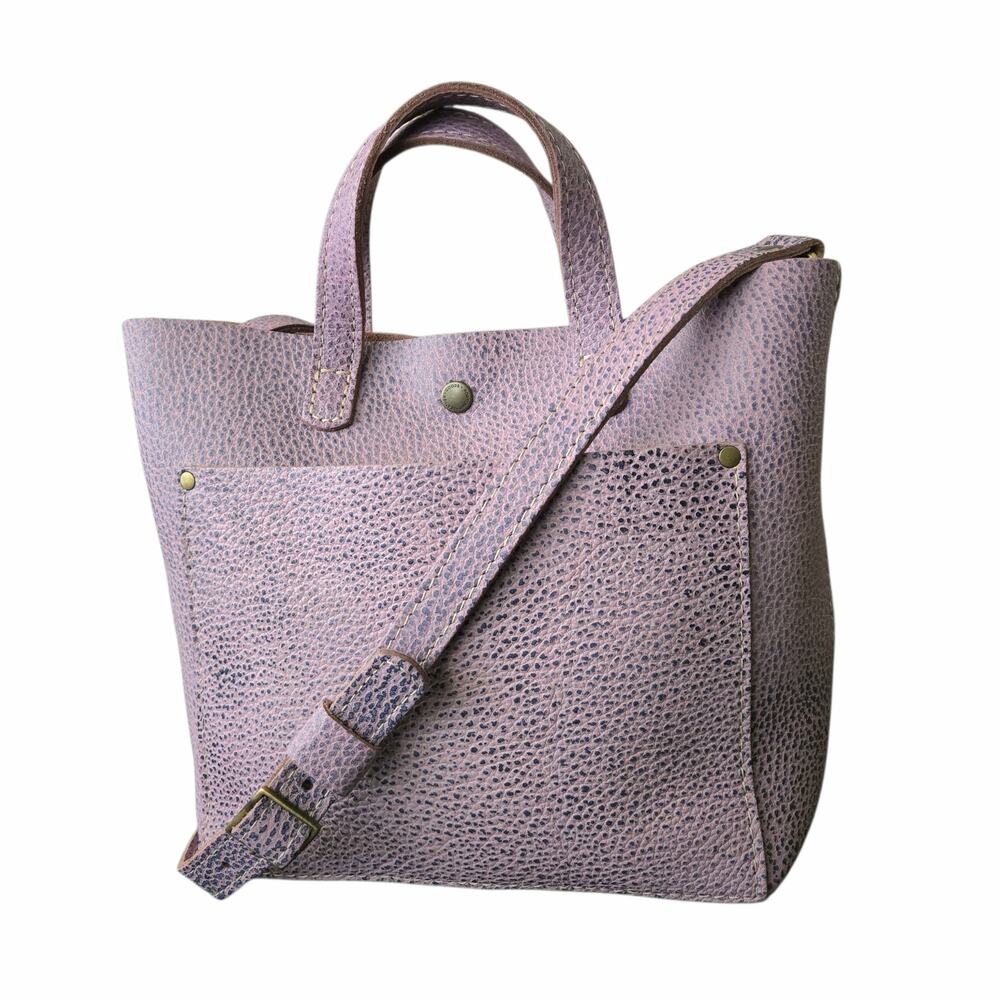 Portland Leather Goods Unicorn Lilac Mini Crossbody Tote Bag Pebbled Snap Top